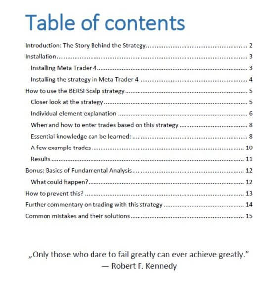 Content of the manual, which is part of the strategy